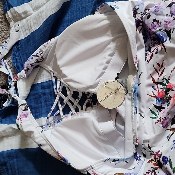 PINKBLUSH maternity Swim set, floral top navy bottom, Size Large, - Picture 8 of 11